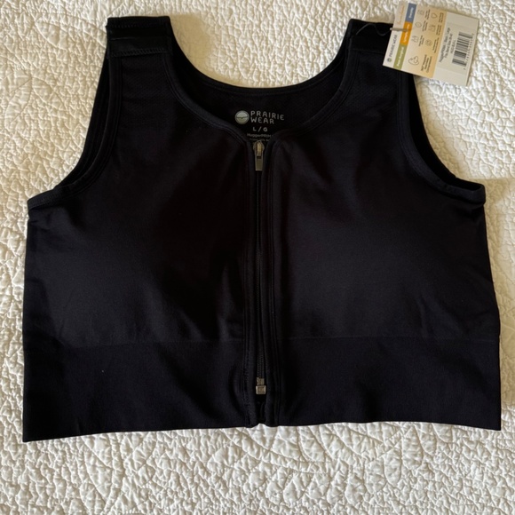 Prairie Wear HUGGER PRIMA Women L Large 38-40 Black Stretch Compression Zip Bra - Picture 6 of 15